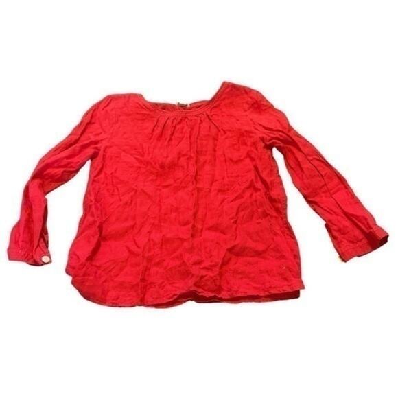 Long sleeve red preppy 100% linen J. Crew blouse shirt - Picture 1 of 5